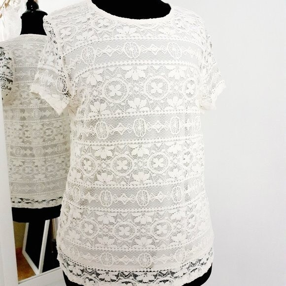 Forever 21 Cream Floral Lacey Lined Top Sz Large - Picture 4 of 16